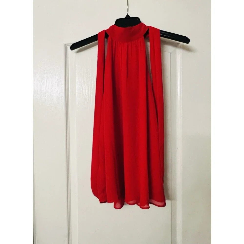 Express Women’s Tie Neck Halter Sleeveless Top Size Medium Red - Picture 2 of 9